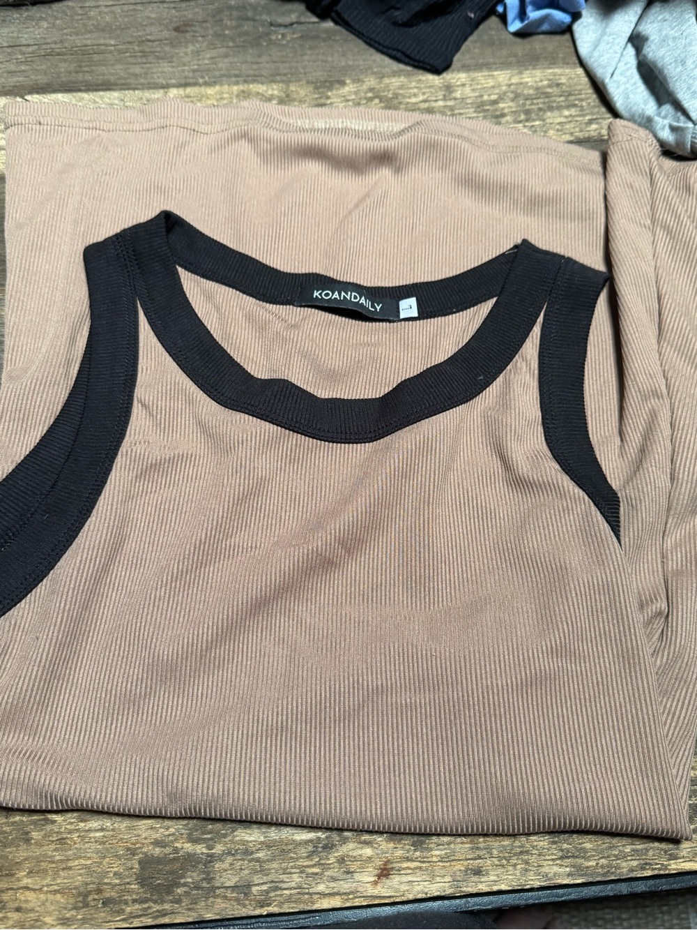 KOANDALY Ribbed Tank Top in Taupe with Black Trim